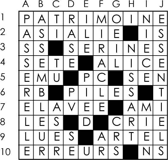 Solutions des mots croisés du précédent numéro