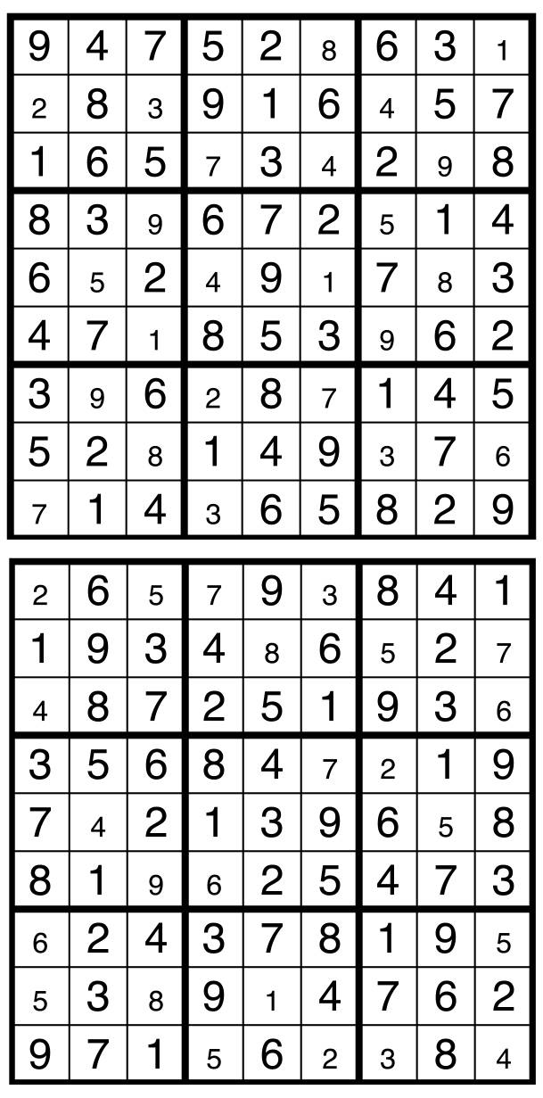 Solutions des sudokus du précédent numéro