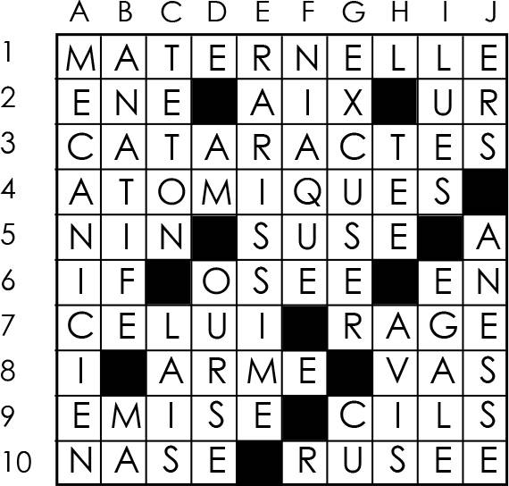 Solutions des mots croisés du précédent numéro
