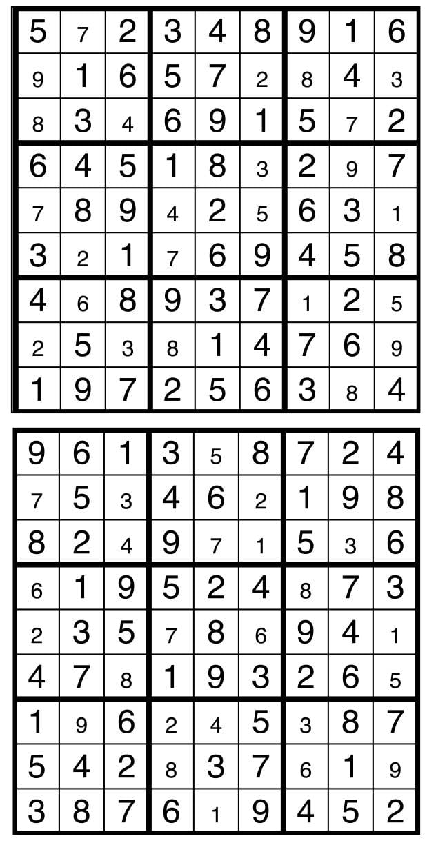Solutions des sudokus du précédent numéro