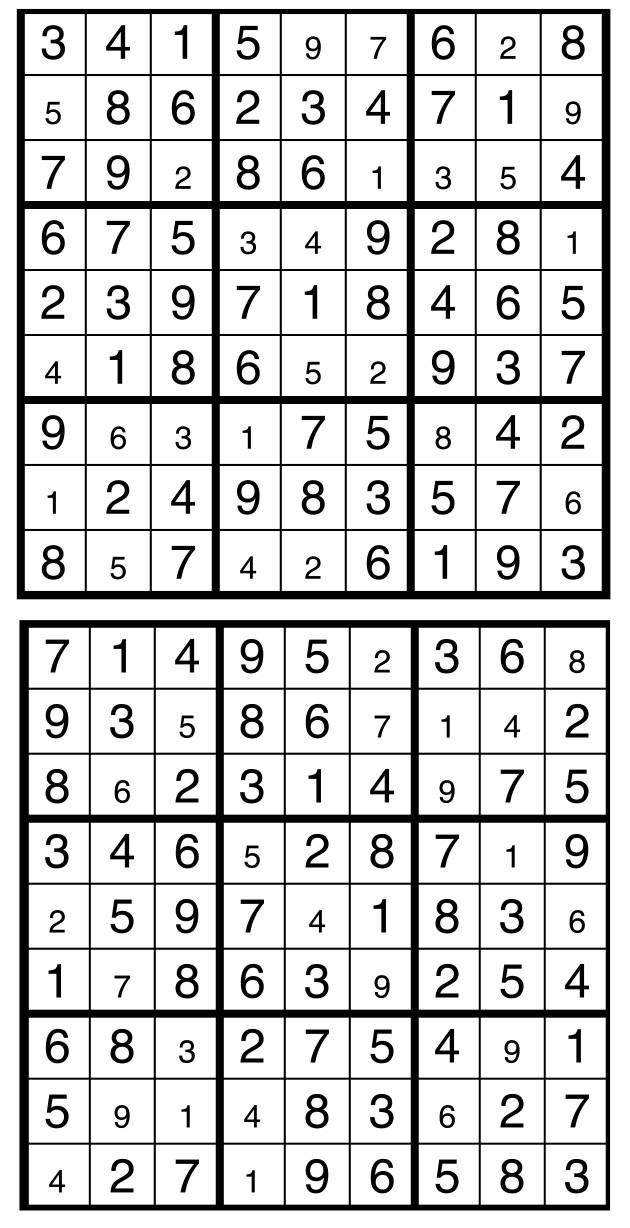 Solutions des sudokus du précédent numéro
