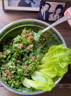 An essential part of the Lebanese table, the word tabbouleh is derived from the Arabic word "tabbil," meaning to season. (Courtesy of Kareem Shuhaibar)