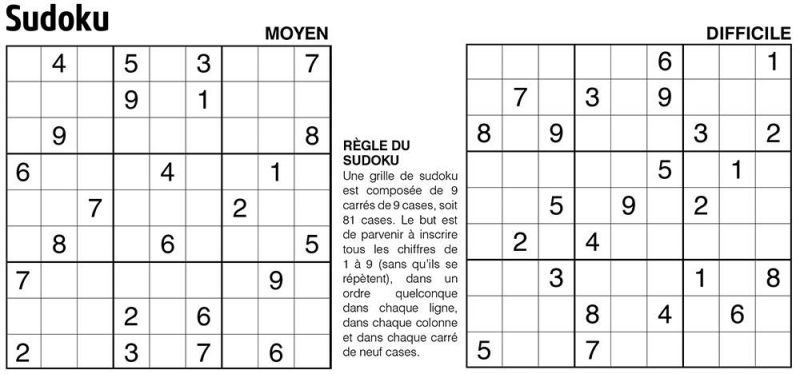 Solutions des sudokus du précédent numéro