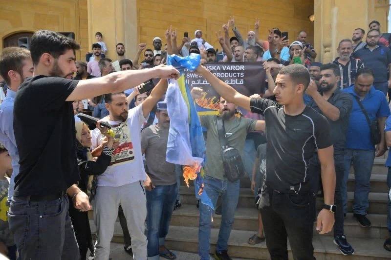 Protestors in downtown Beirut decry Sweden Quran burning
