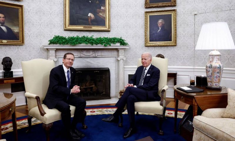 In meeting with Israel's Herzog, Biden cites 'hard work' ahead for peace