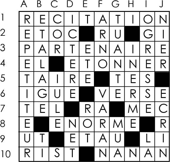 Solutions des mots croisés du précédent numéro
