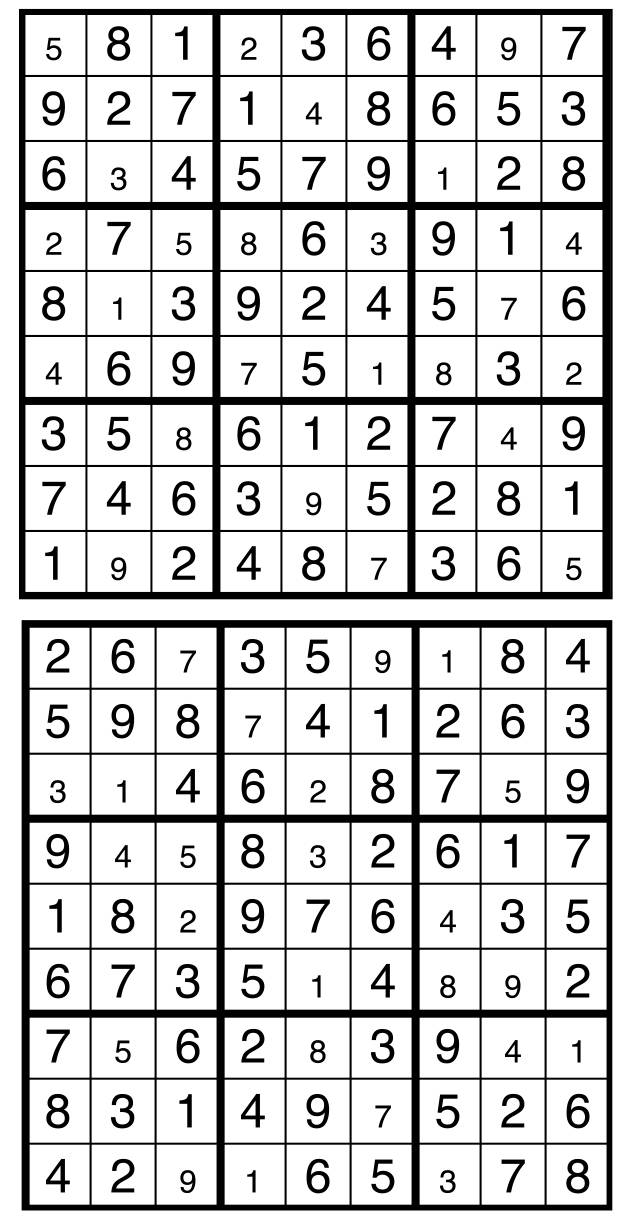 Solutions des sudokus du précédent numéro