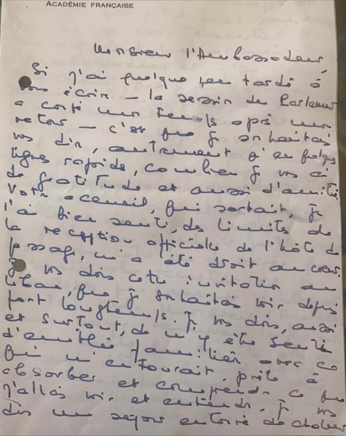 Lettre d’Hélène Carrère d’Encausse à Jean-Pierre Lafon