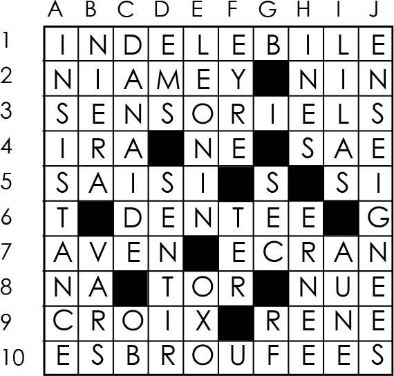Solutions des mots croisés du précédent numéro