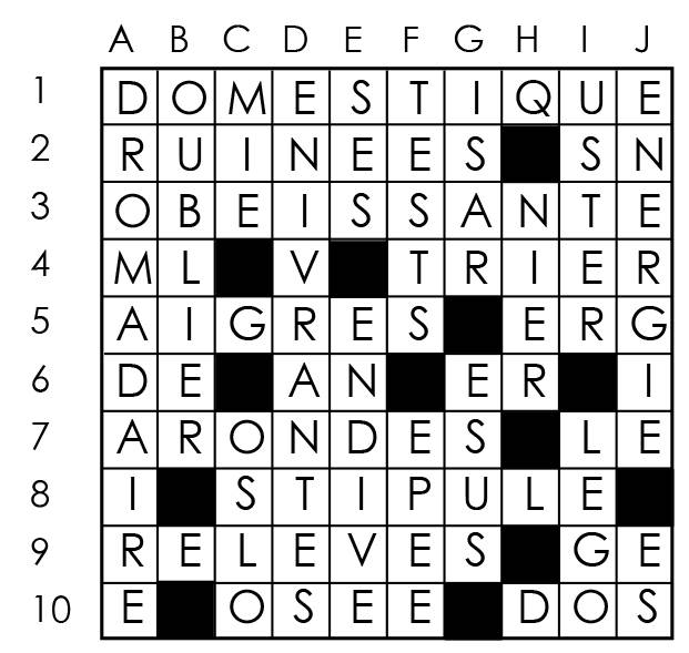 Solutions des mots croisés du précédent numéro