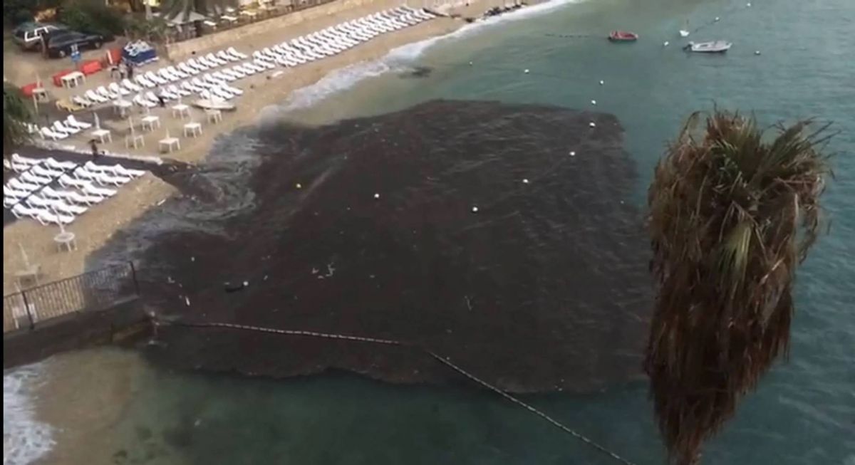 Sewage darkens the sea in Tabarja, Keserwan Sewage darkens the sea in Tabarja, Keserwan