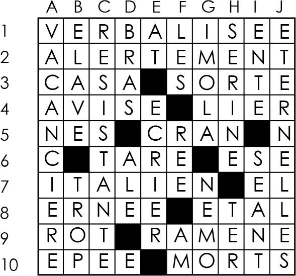 Solutions des mots croisés du précédent numéro