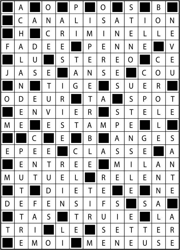 Solutions des mots fléchés du précédent numéro