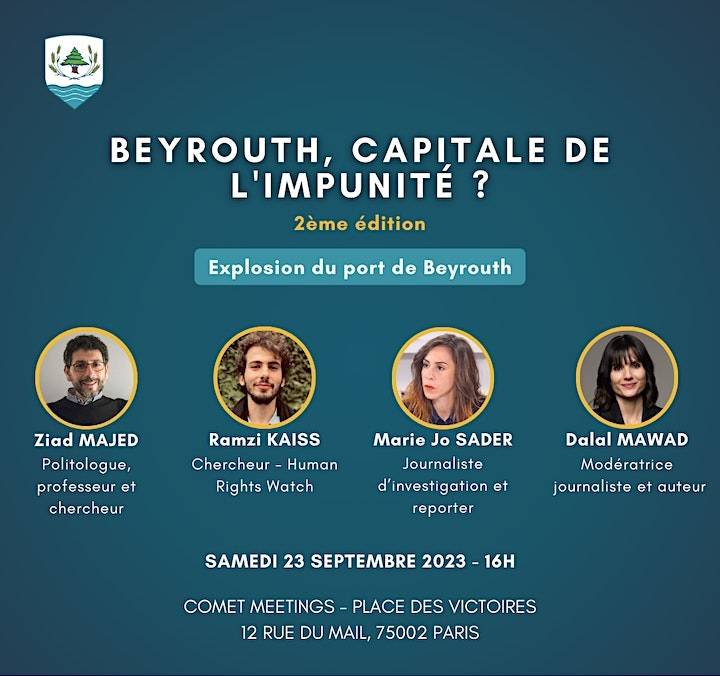 Conférence du BN France le 23 septembre : « Beyrouth, capitale de l’impunité ? » (2e édition)