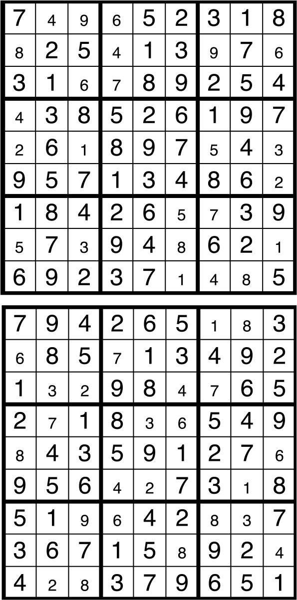 Solutions des sudokus du précédent numéro