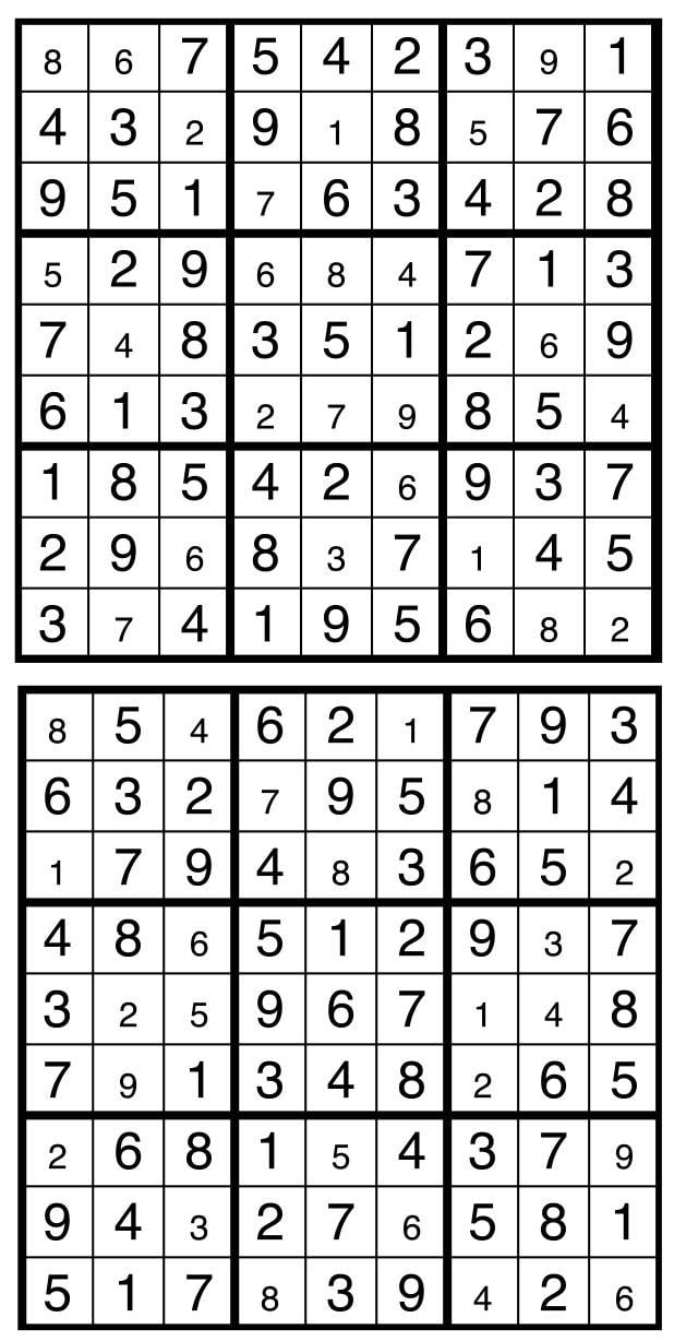 Solutions des sudokus du précédent numéro