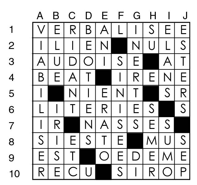 Solutions des mots croisés du précédent numéro