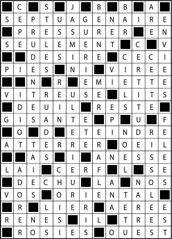 Solutions des mots fléchés du précédent numéro