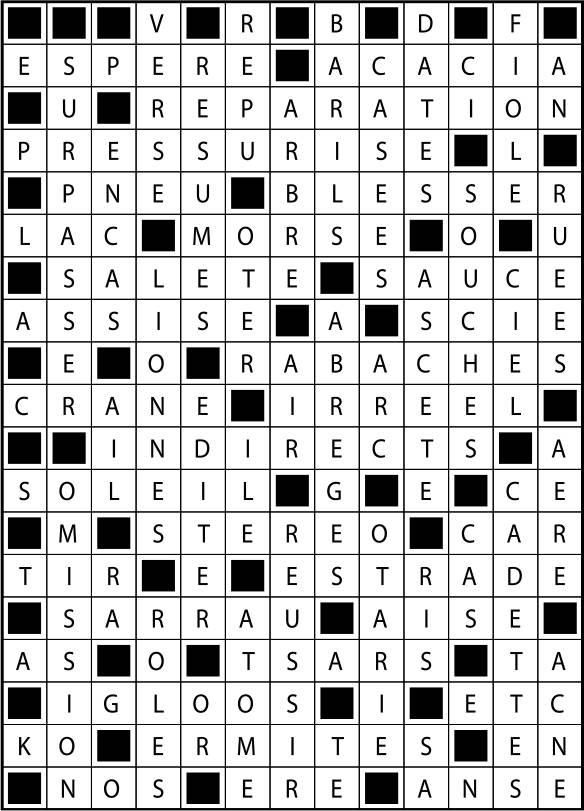 Solutions des mots fléchés du précédent numéro