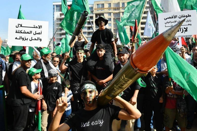 'We are one people': In Beirut, hundreds of demonstrators respond to Hamas's call in solidarity with Gaza