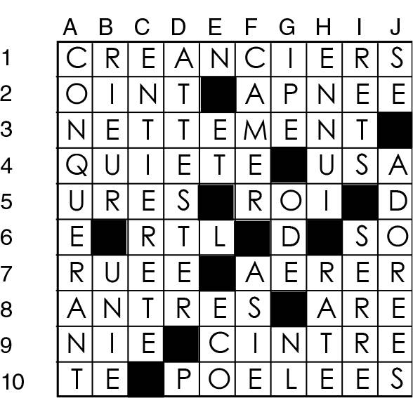 Solutions des mots croisés du précédent numéro