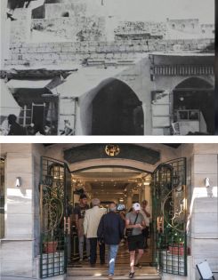 (Above) al-Dannoun's location in Tripoli's old souk, where it was briefly located between 1954-1958, after the first restaurant was destroyed by flooding; (Below) al-Dannoun's current location near Azmi Street in 2023. (Credit: Joao Sousa/L'Orient Today). 