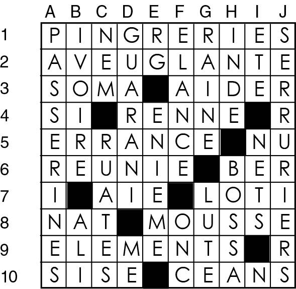 Solutions des mots croisés du précédent numéro