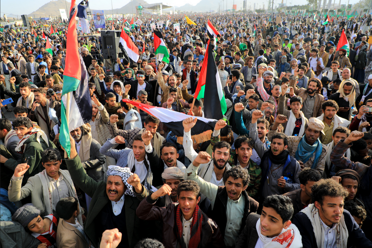 Houthis hold mass rally for Gaza in capital