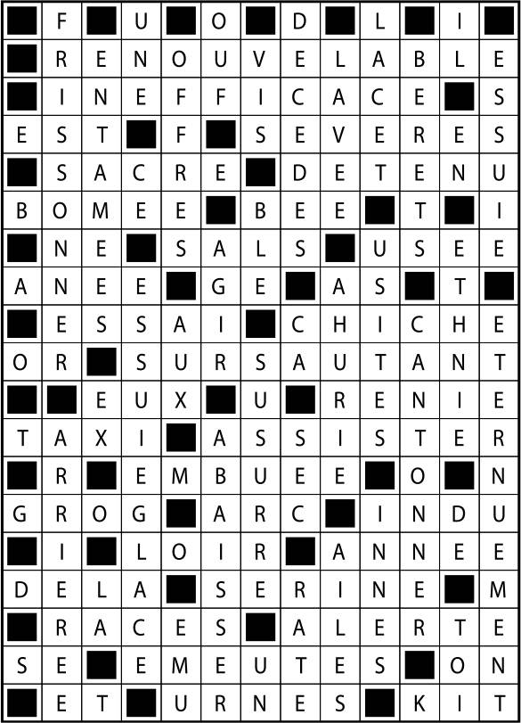 Solutions des mots fléchés du précédent numéro