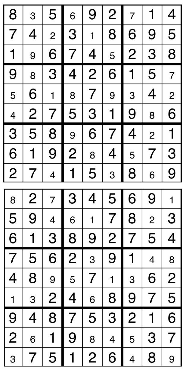 Solutions des sudokus du précédent numéro