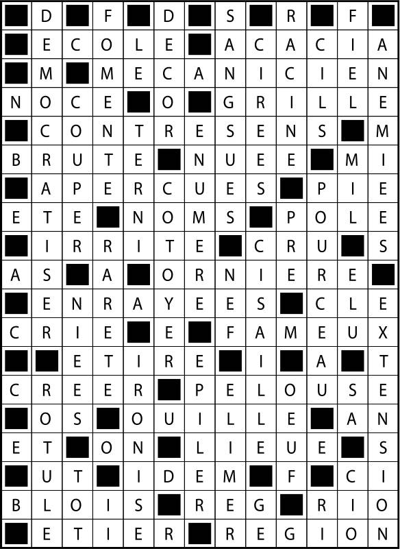 Solutions des mots fléchés du précédent numéro