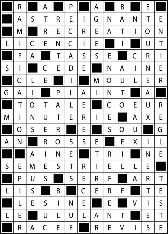 Solutions des mots fléchés du précédent numéro