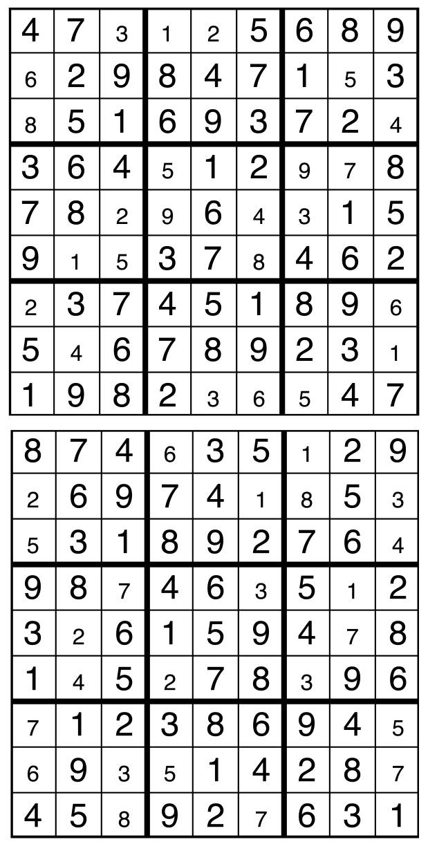 Solutions des sudokus du précédent numéro