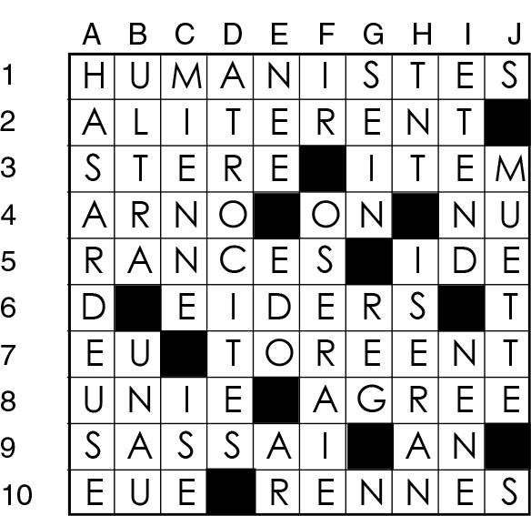 Solutions des mots croisés du précédent numéro