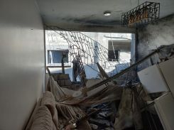 The Alyacoubi’s living room, after Israel bombed it. (Credit: Noor Yacoubi)