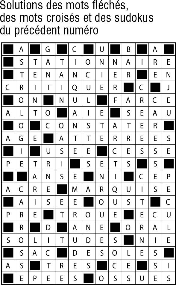 Solutions des mots fléchés du précédent numéro