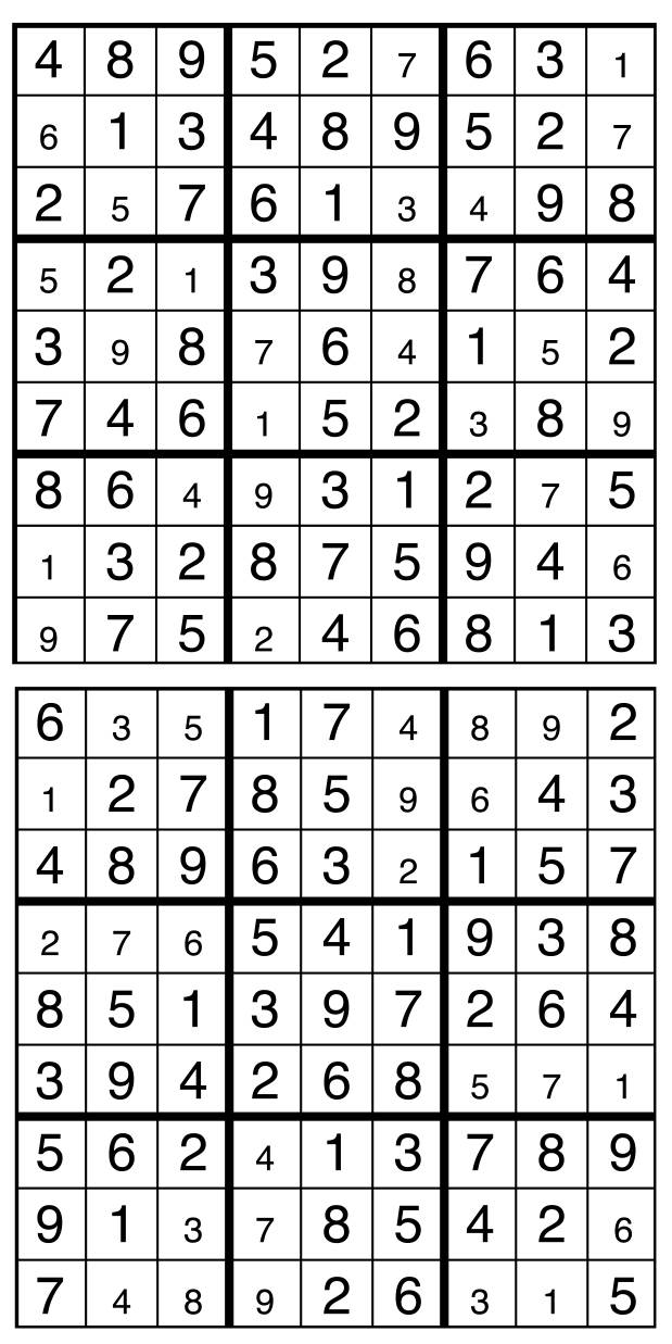 Solutions des sudokus du précédent numéro
