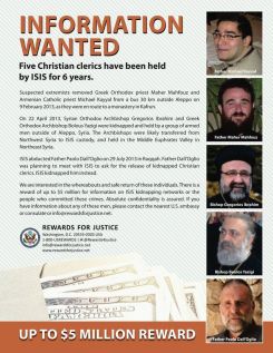 Reward offer for information regarding five clerics “held by the Islamic State.”