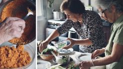 Collage of Armenian grandmothers Mary and Jeni Bzdigian serving Armenian 'Itch' at their apartment in Bourj Hammoud, Beirut, 10 May, 2024 (Photo: Olivia Le Poidevin/L'Orient Today) 