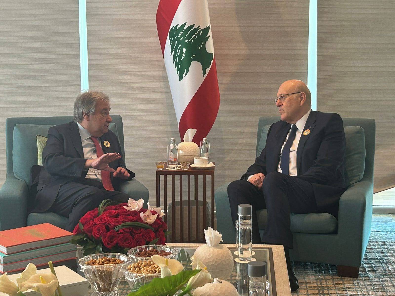 Mikati to Guterres: Beirut 'determined' to resolve the issue of Syrians