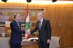 Outgoing Lebanese Prime Minister Najib Mikati received Iranian Foreign Minister Hossein Amirabdollahian at his home on Wednesday evening. (Credit: Official press release)