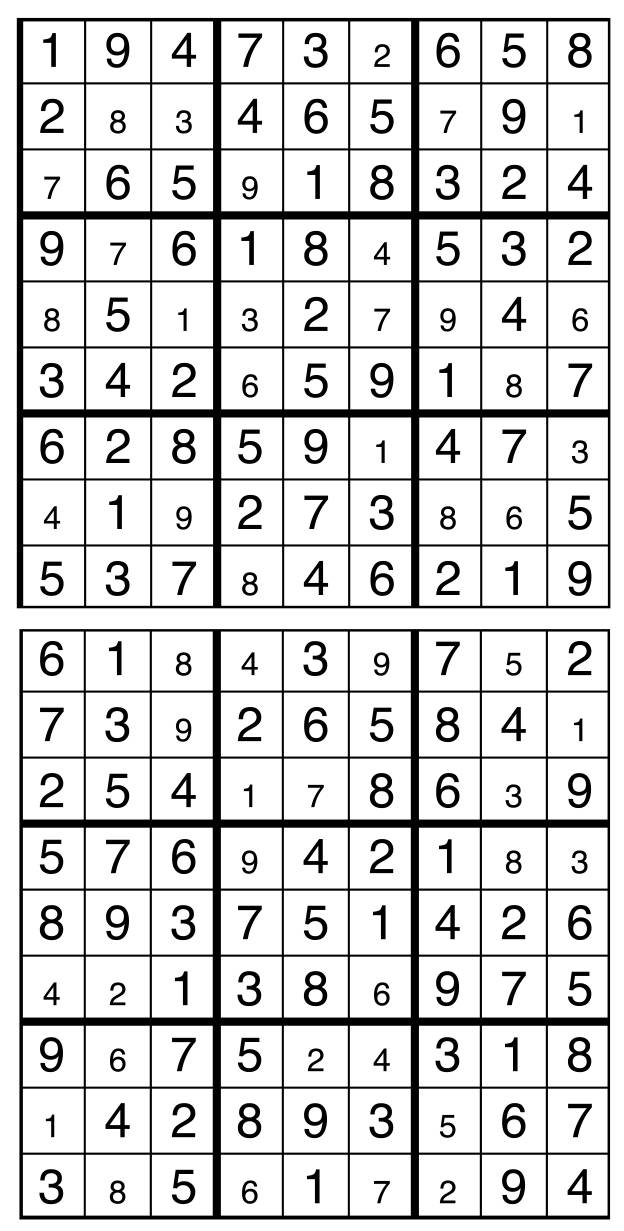 Solutions des sudokus du précédent numéro