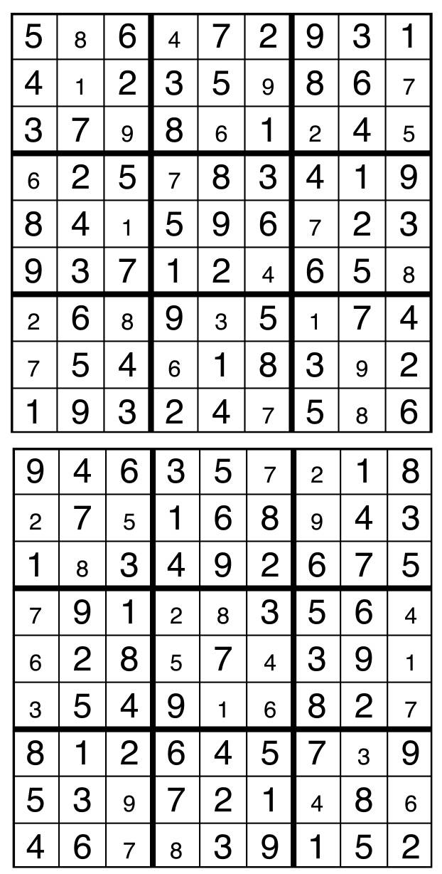 Solutions des sudokus du précédent numéro
