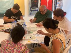 Participants in Laudy's art therapy class begin the first phase of the process on July 4, 2024. (Credit: Marguerita Sejaan/L'Orient Today)