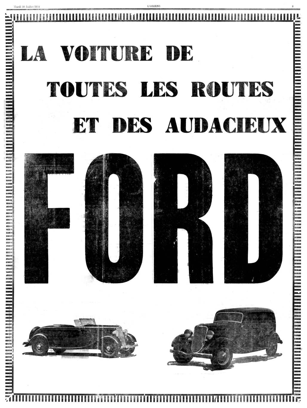 Avant, dès 1920, les réclames et autres annonces s’étalent sur une, deux ou plusieurs colonnes et se calculent en centimètres. La page était plus longue (58 cm) et plus large (41 cm et demi). Elles étaient illustrées, en noir et blanc, avant que la photo ne vienne lentement, presque timidement, prendre la relève. Au-delà de l’aspect vendeur, cet encart publicitaire, qui peut remplir une page entière dès 1925, demeure une parfaite illustration de notre société mais aussi de ce que nos lecteurs attendaient, de leurs valeurs esthétiques et « morales » et cela bien avant l’apparition de la télévision.