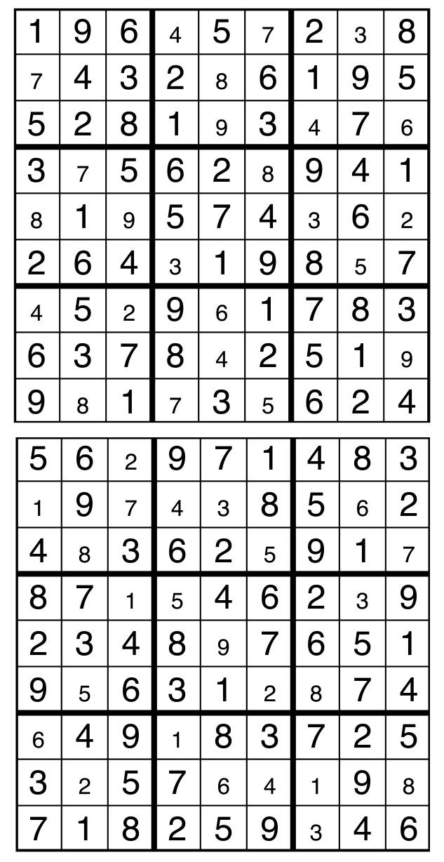 Solutions des sudokus du précédent numéro
