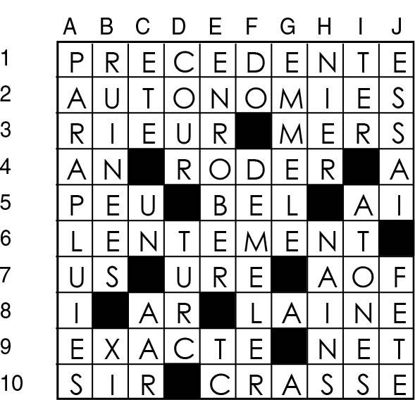 Solutions des mots croisés du précédent numéro