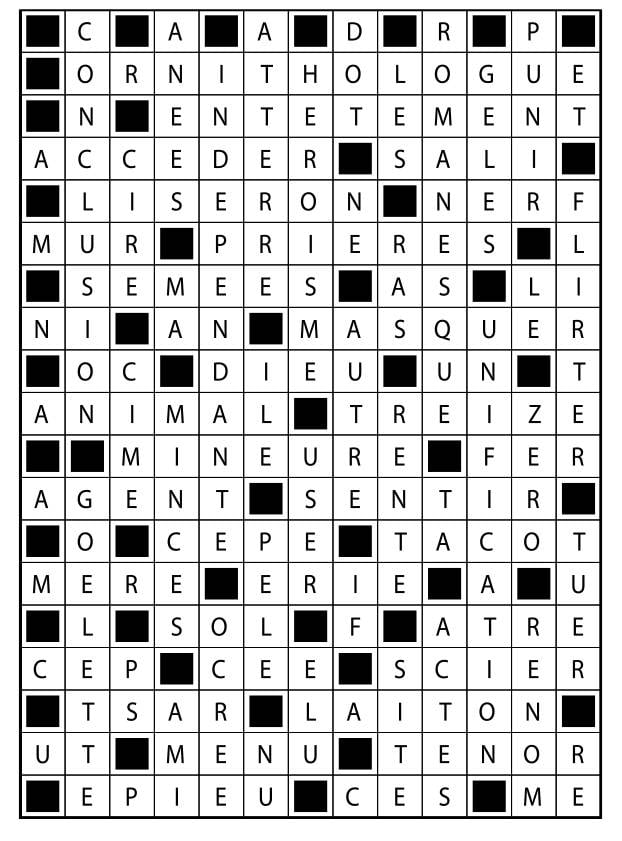 Solutions des mots fléchés du précédent numéro