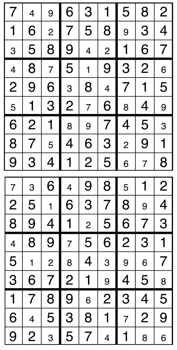 Solutions des sudokus du précédent numéro