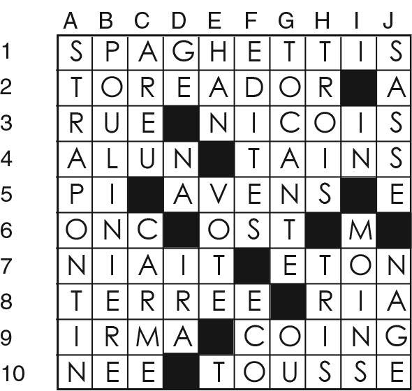 Solutions des mots croisés du précédent numéro
